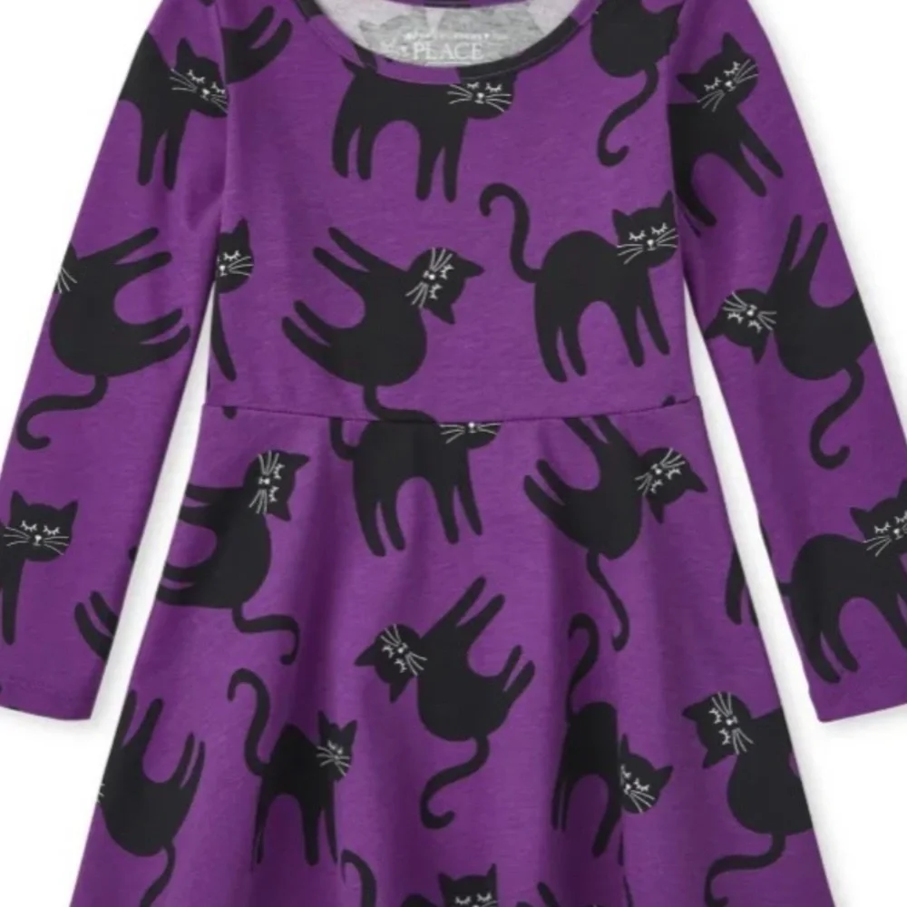 Kids Toddler Girls Halloween Holiday Scary Black Cat Purple Skater Dress Size 5